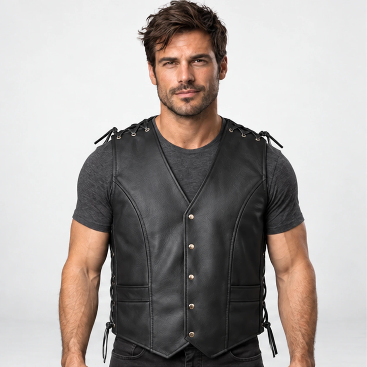 Кожен елек с връзки от естествена кожа Red Light Custom – SKU 5292-1