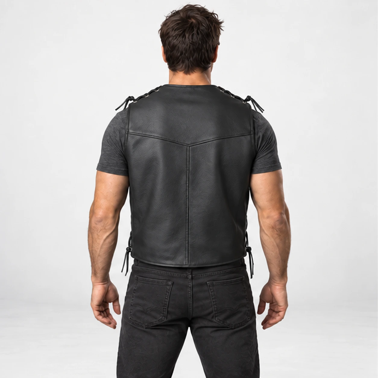 Кожен елек с връзки от естествена кожа Red Light Custom – SKU 5292-6